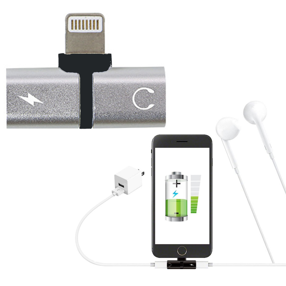NEW Mini 2-in-1 Lightning iOS Multi-Function Connector Adapter with Charge Port and Headphone Jack